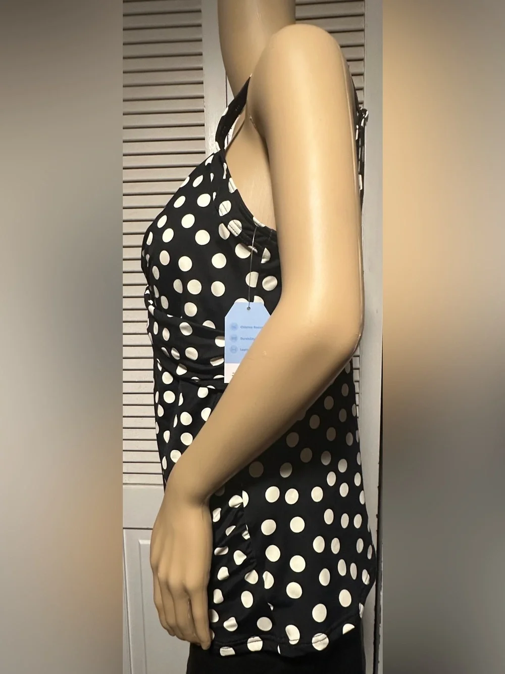 NWT Lands’ End Tankini Black with White Polka Dots Swim Top 14 D